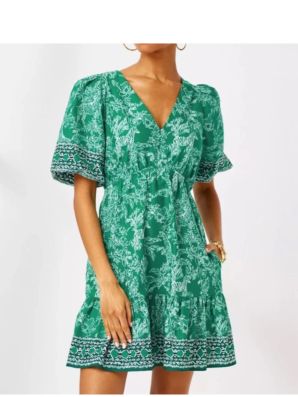 Lilly Pulitzer Kentlee Puff Sleeve Cotton Empire Waist Safari Dress Size 14